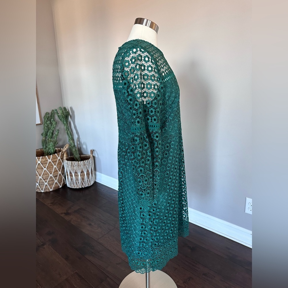 J. Crew Dress Bell Sleeve Daisy Eyelet Lace Crochet Holiday Emerald Green 12 - Picture 5 of 12
